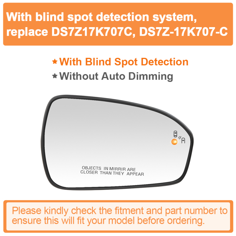 Side Door Heated Mirror Glass Replacement with Blind Spot Detection BLIS for Ford Fusion 2013 2014 2015 2016 2017 2018 2019 2020 2021 DS7Z17K707H DS7Z17K707C