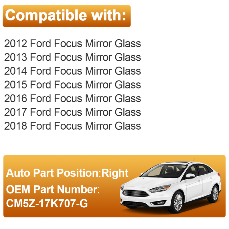 Side Heated Mirror Glass Replacement for Ford Focus 2012-2018 CM5Z-17K707-H CM5Z-17K707-G