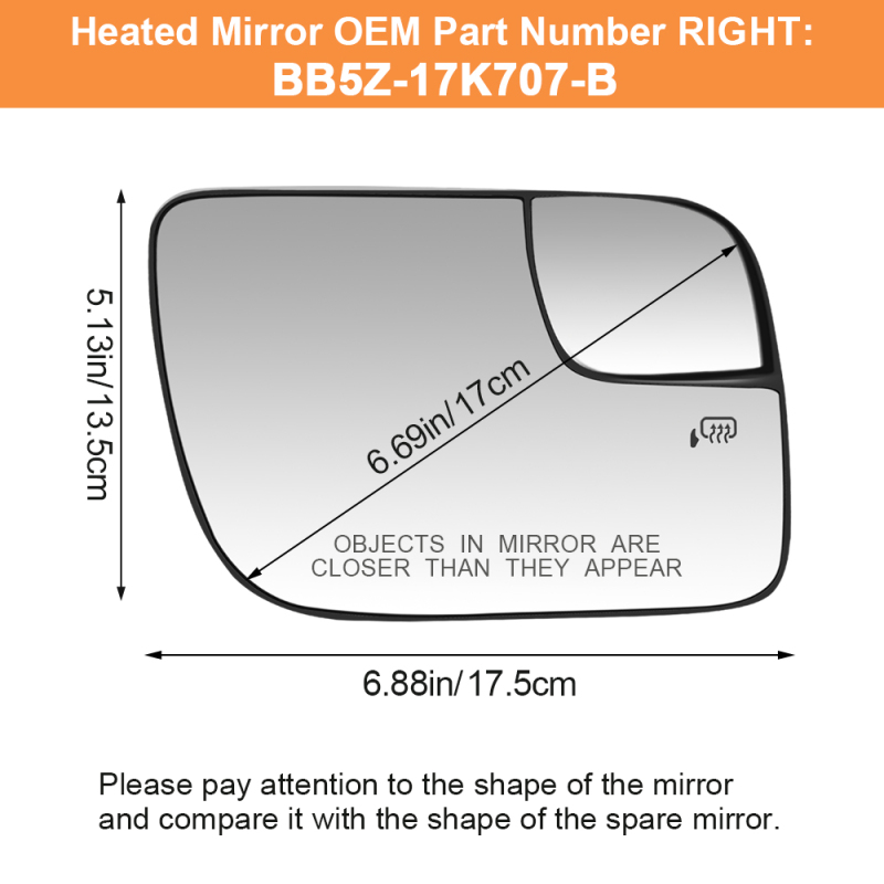 Side Heated Mirror Glass Replacement for 2011-2019 Ford Explorer Blind Spot Mirror Glass BB5Z-17K707-A/BB5Z-17K707-B