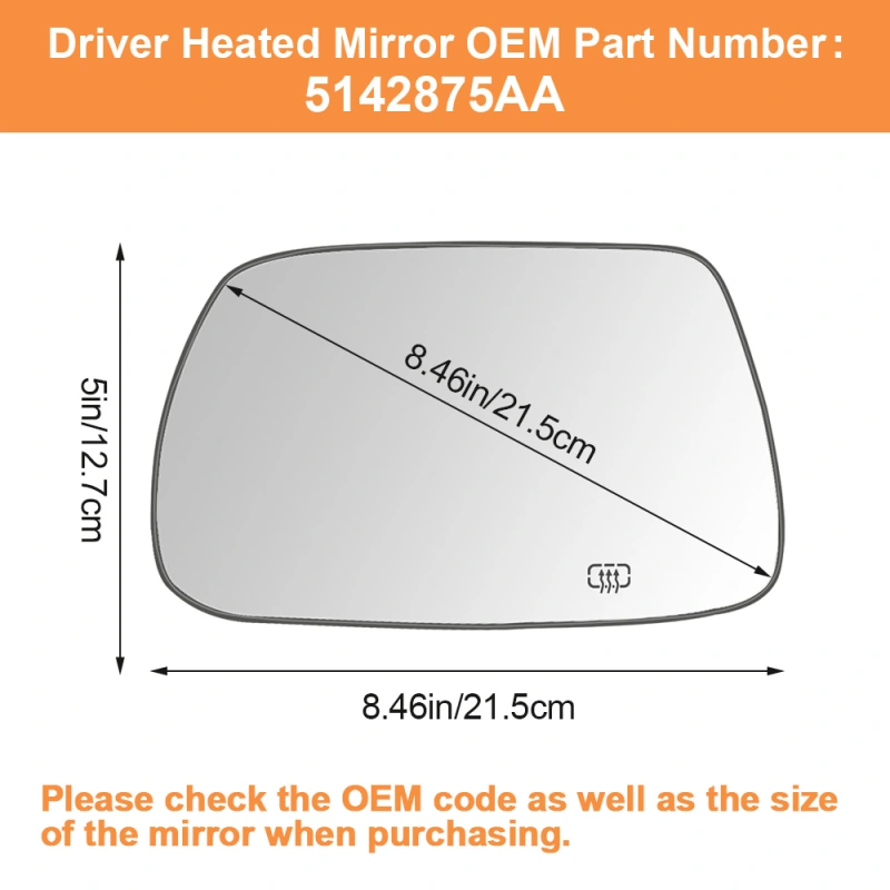 Side Heated Mirror Glass Replacement for Jeep Grand Cherokee 2005-2010 Side Mirror Glass with Rear Holder 5142875AA 5142874AA