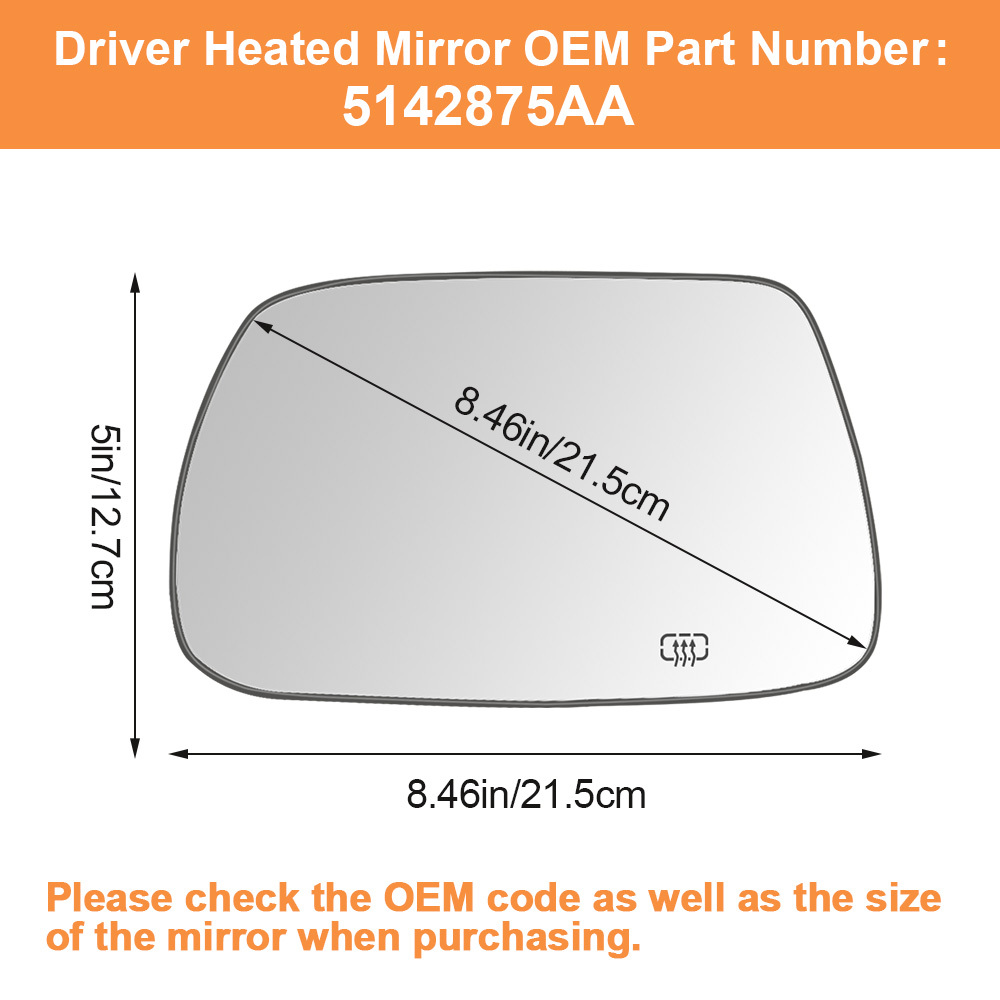Side Heated Mirror Glass Replacement for Jeep Grand Cherokee 2005-2010 Side Mirror Glass with Rear Holder 5142875AA 5142874AA
