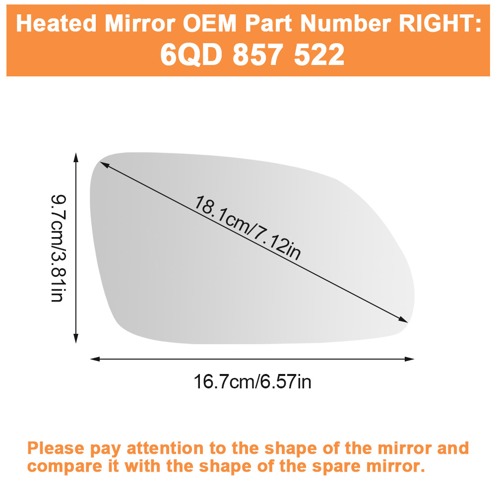 Wing Mirror Glass Heated Left Convex for Volkswagen Polo VW Polo 9N 9N3 2005-2009 Skoda Oktavia 1Z3 1Z5 2004-2008 Side Mirror Replacement 6QD857521 6QD857522