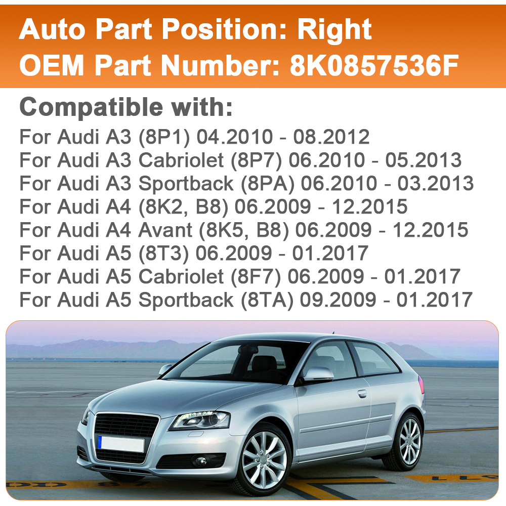 Side Mirror Glass Heated for Audi A3 8P 2010-2013 A4 B8 2009-2015 A5 8T 2009-2017 8K0857535F/8K0857536F