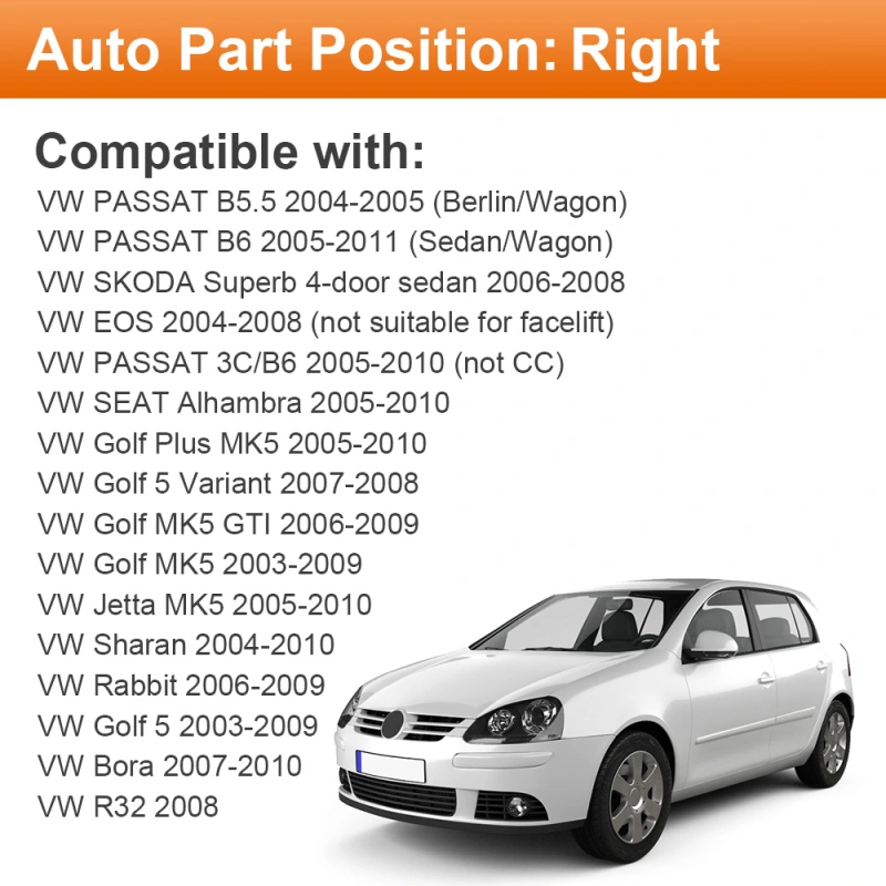 Side Mirror Replacement with Heated for Volkswagen Golf MK5 2003-2009 Jetta MK5 2005-2010 Golf MK5 GTI 2006-2009