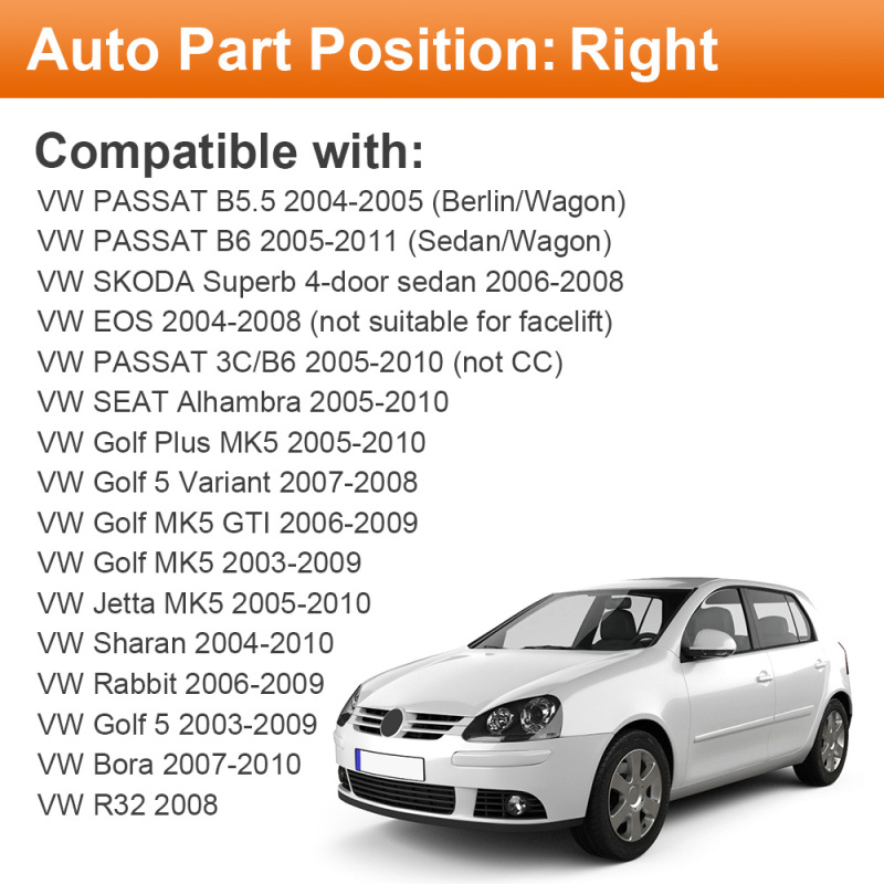 Side Mirror Replacement with Heated for Volkswagen Golf MK5 2003-2009 Jetta MK5 2005-2010 Golf MK5 GTI 2006-2009