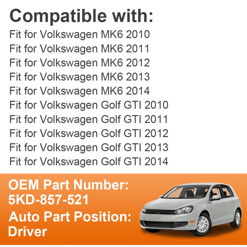 Side Heated Mirror Glass Replacement for 2010 2011 2012 2013 2014 Volkswagen VW MK6 VW Golf GTI 5KD-857-521 5KD-857-522