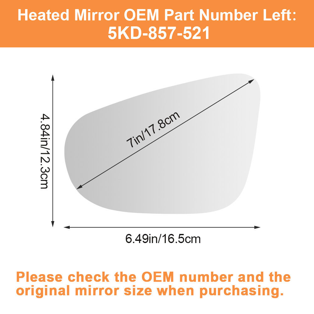 Side Heated Mirror Glass Replacement for 2010 2011 2012 2013 2014 Volkswagen VW MK6 VW Golf GTI 5KD-857-521 5KD-857-522