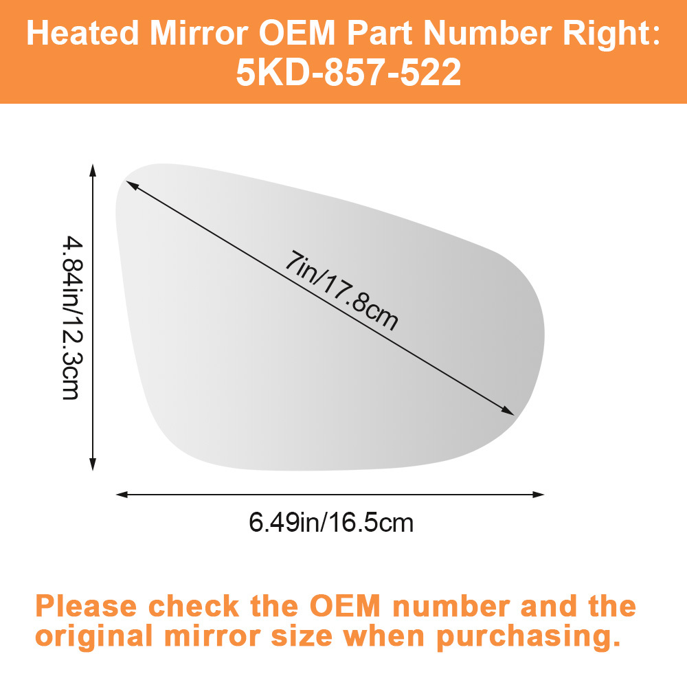 Side Heated Mirror Glass Replacement for 2010 2011 2012 2013 2014 Volkswagen VW MK6 VW Golf GTI 5KD-857-521 5KD-857-522