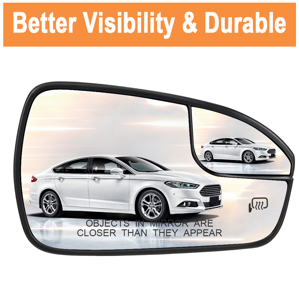 Side Heated Mirror Glass Replacement with Blind Spot mirror for Ford Fusion 2013 2014 2015 2016 2017 2018 2019 2020 DS7Z17K707F DS7Z17K707B