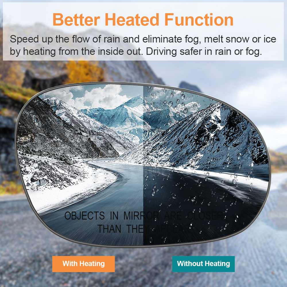 Side Heated Mirror Glass Replacement for 2008 2009 2010 2011 2012 2013 2014 2015 Dodge Challenger 68048447AA 68048446AA