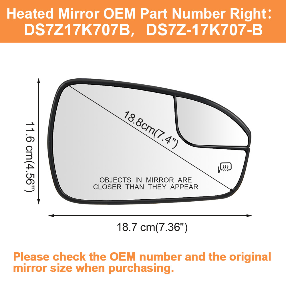 Side Heated Mirror Glass Replacement with Blind Spot mirror for Ford Fusion 2013 2014 2015 2016 2017 2018 2019 2020 DS7Z17K707F DS7Z17K707B