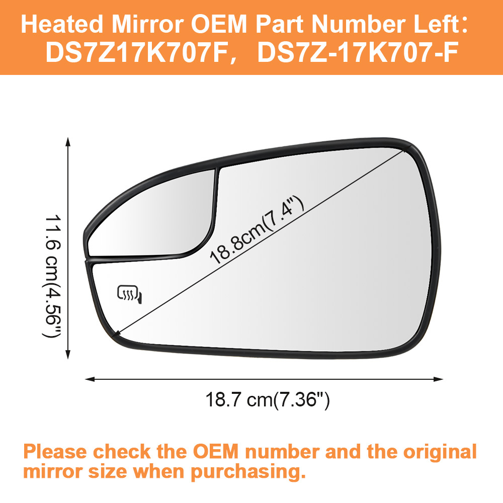 Side Heated Mirror Glass Replacement with Blind Spot mirror for Ford Fusion 2013 2014 2015 2016 2017 2018 2019 2020 DS7Z17K707F DS7Z17K707B