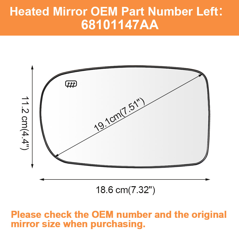 Side Heated Mirror Glass Replacement for Chrysler 200 2011-2014 Chrysler 300 2012-2021 Dodge Charger 2011-2021 Replace 68101147AA 68101146AA