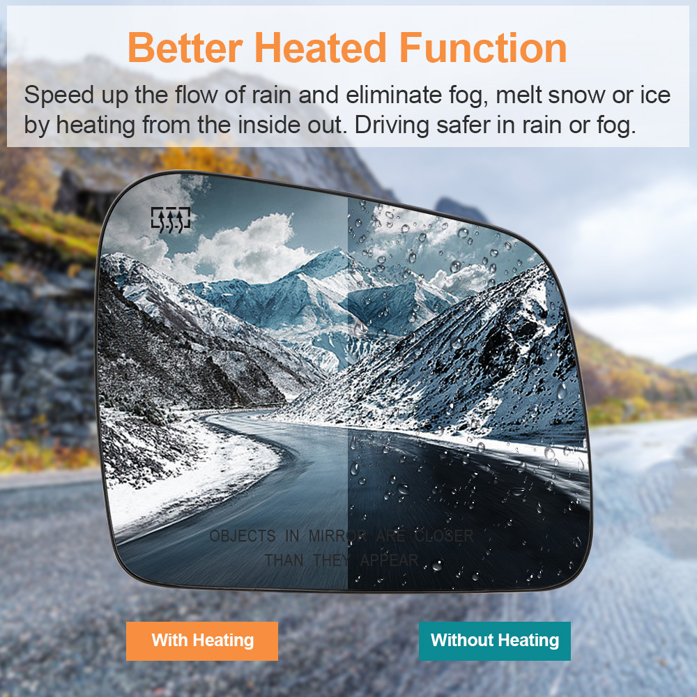 Side Mirror Glass with Heated Replacement for Jeep Grand Cherokee 2011 2012 2013 2014 2015 2016 2017 2018 Side View Flat Mirror Replaces 68092051AB 68082636AB