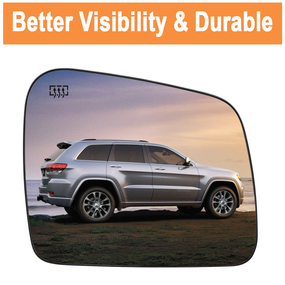Side Mirror Glass with Heated Replacement for Jeep Grand Cherokee 2011 2012 2013 2014 2015 2016 2017 2018 Side View Flat Mirror Replaces 68092051AB 68082636AB