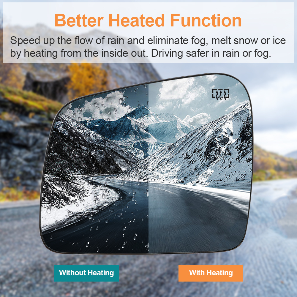 Side Mirror Glass with Heated Replacement for Jeep Grand Cherokee 2011 2012 2013 2014 2015 2016 2017 2018 Side View Flat Mirror Replaces 68092051AB 68082636AB