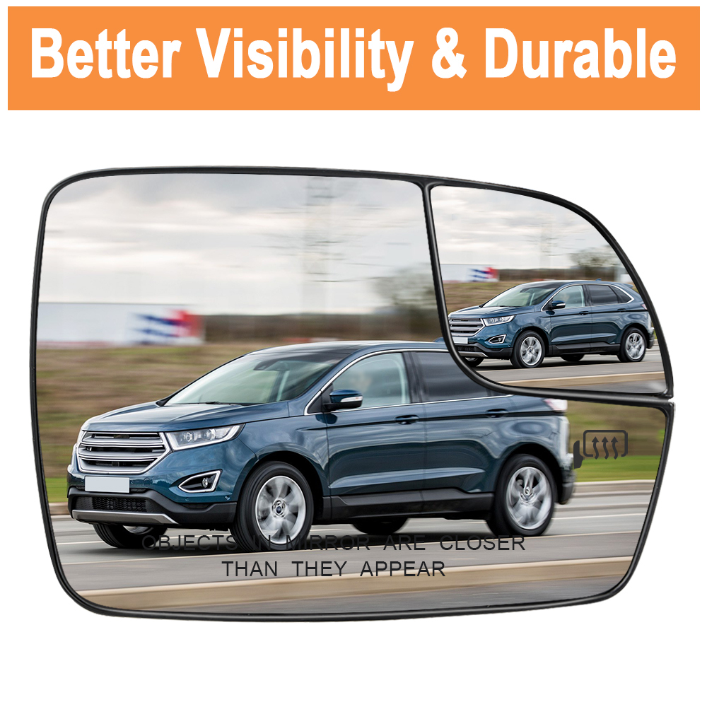 Side Heated Mirror Glass with Backing Plate for Ford Edge 2015 2016 2017 2018 View Side Mirror Exterior Mirror with Blind Spot Mirror Replaces FT4Z17K707H FT4Z17K707A