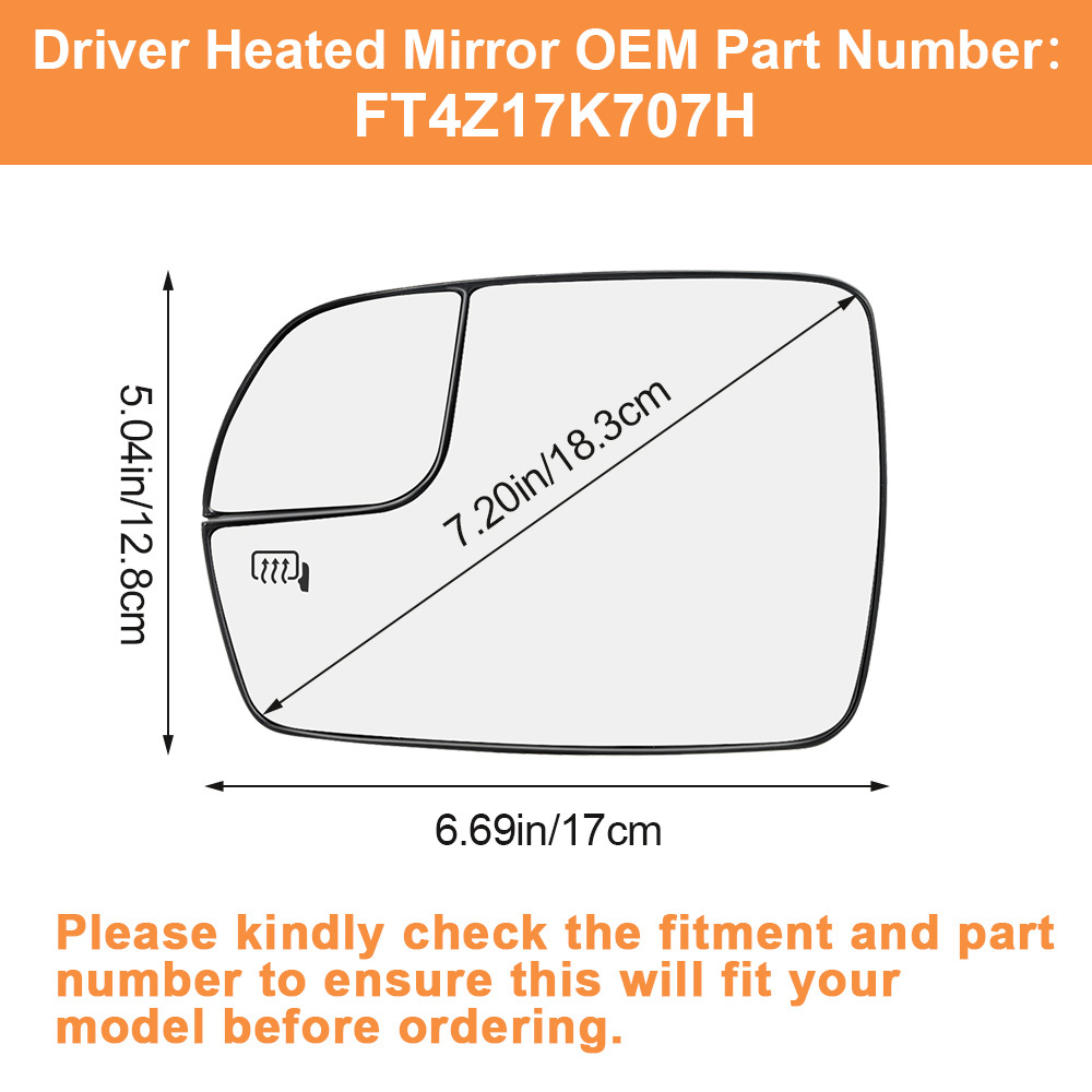 Side Heated Mirror Glass with Backing Plate for Ford Edge 2015 2016 2017 2018 View Side Mirror Exterior Mirror with Blind Spot Mirror Replaces FT4Z17K707H FT4Z17K707A