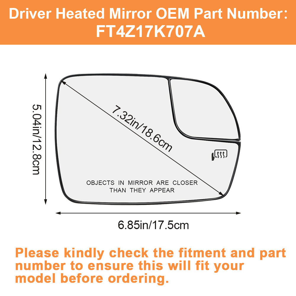 Side Heated Mirror Glass with Backing Plate for Ford Edge 2015 2016 2017 2018 View Side Mirror Exterior Mirror with Blind Spot Mirror Replaces FT4Z17K707H FT4Z17K707A