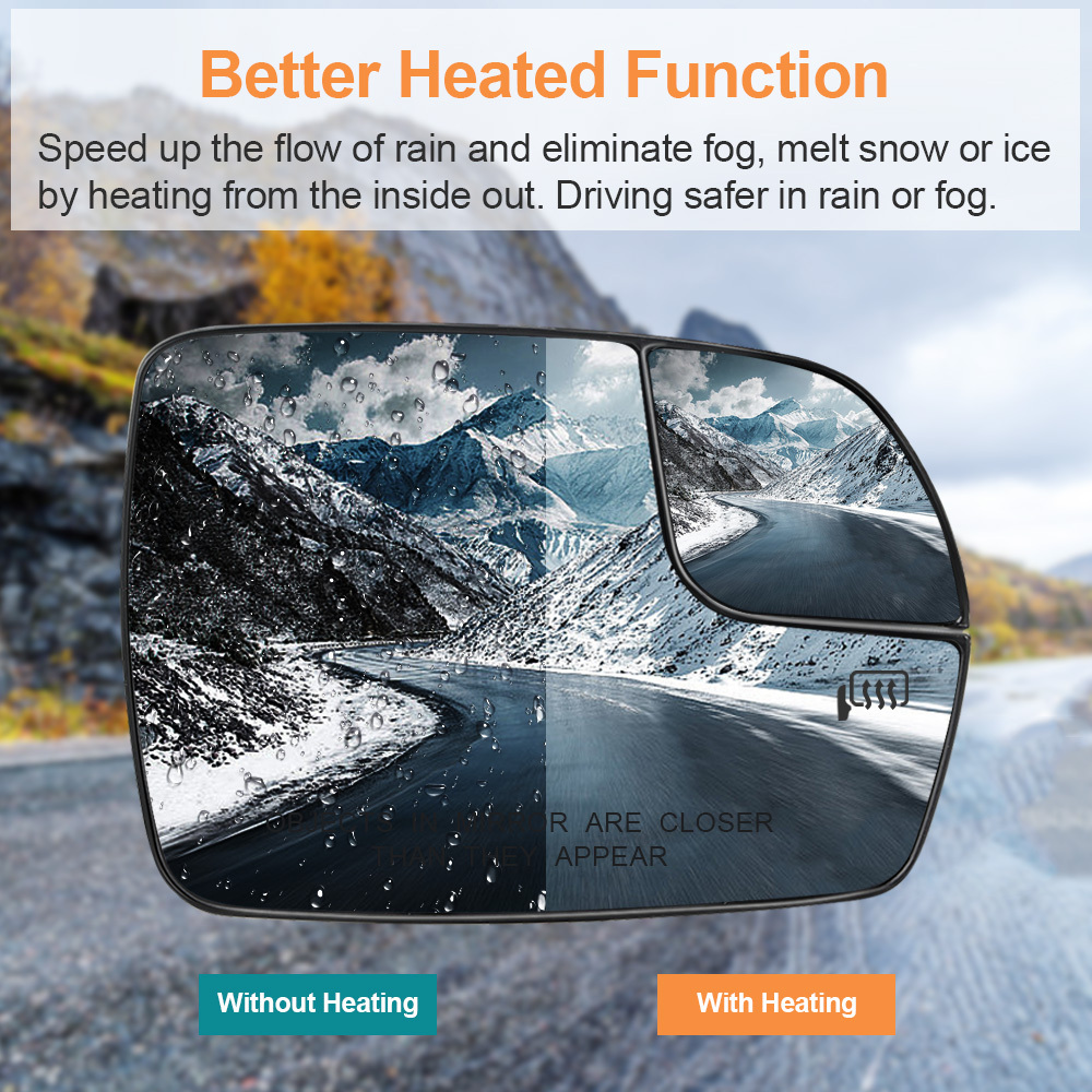 Side Heated Mirror Glass with Backing Plate for Ford Edge 2015 2016 2017 2018 View Side Mirror Exterior Mirror with Blind Spot Mirror Replaces FT4Z17K707H FT4Z17K707A