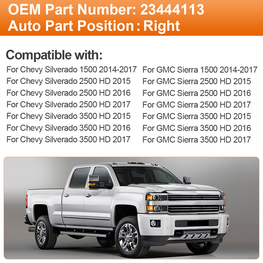 Side Mirror Heated Lower Mirror Glass Replacement for Chevy Silverado 1500 2014-2017 GMC Sierra 1500 Silverado 2500 3500 HD 2015-2017 View Side Mirror Replaces 23444114 23444113