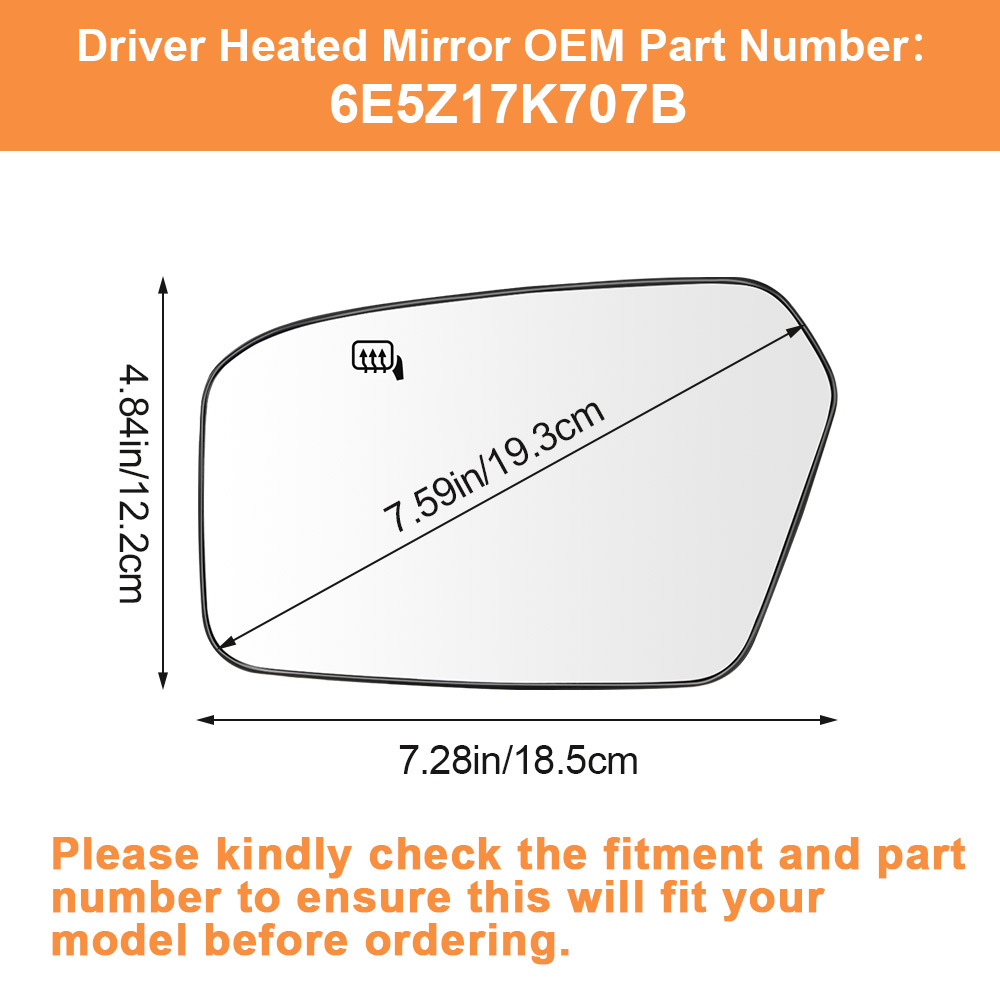 Side Heated Mirror Glass Replacement for Ford Fusion Mercury Milan 2006-2010 Lincoln MKZ 2007-2010 Side View Mirror Glass Replaces 6E5Z17K707B 6E5Z17K707A