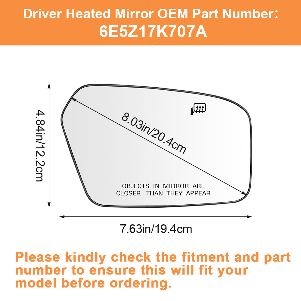 Side Heated Mirror Glass Replacement for Ford Fusion Mercury Milan 2006-2010 Lincoln MKZ 2007-2010 Side View Mirror Glass Replaces 6E5Z17K707B 6E5Z17K707A
