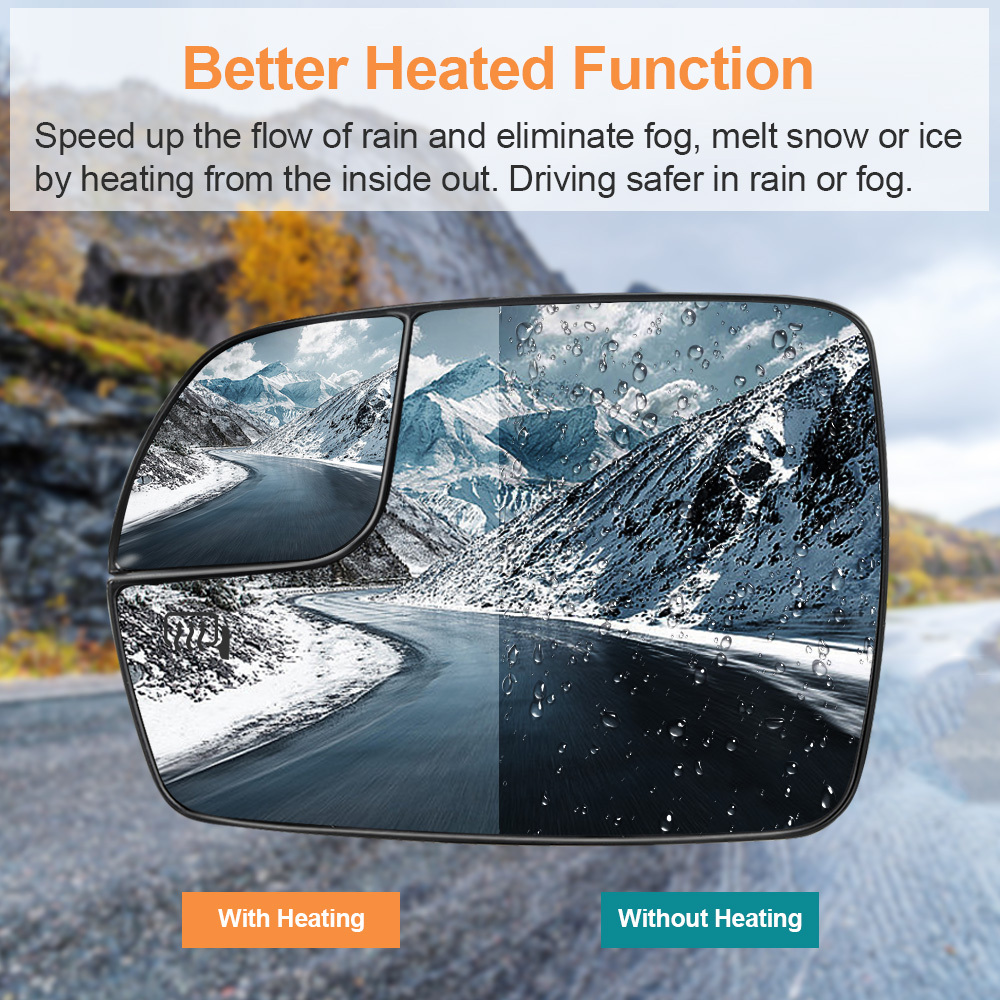 Side Heated Mirror Glass with Backing Plate for Ford Edge 2015 2016 2017 2018 View Side Mirror Exterior Mirror with Blind Spot Mirror Replaces FT4Z17K707H FT4Z17K707A