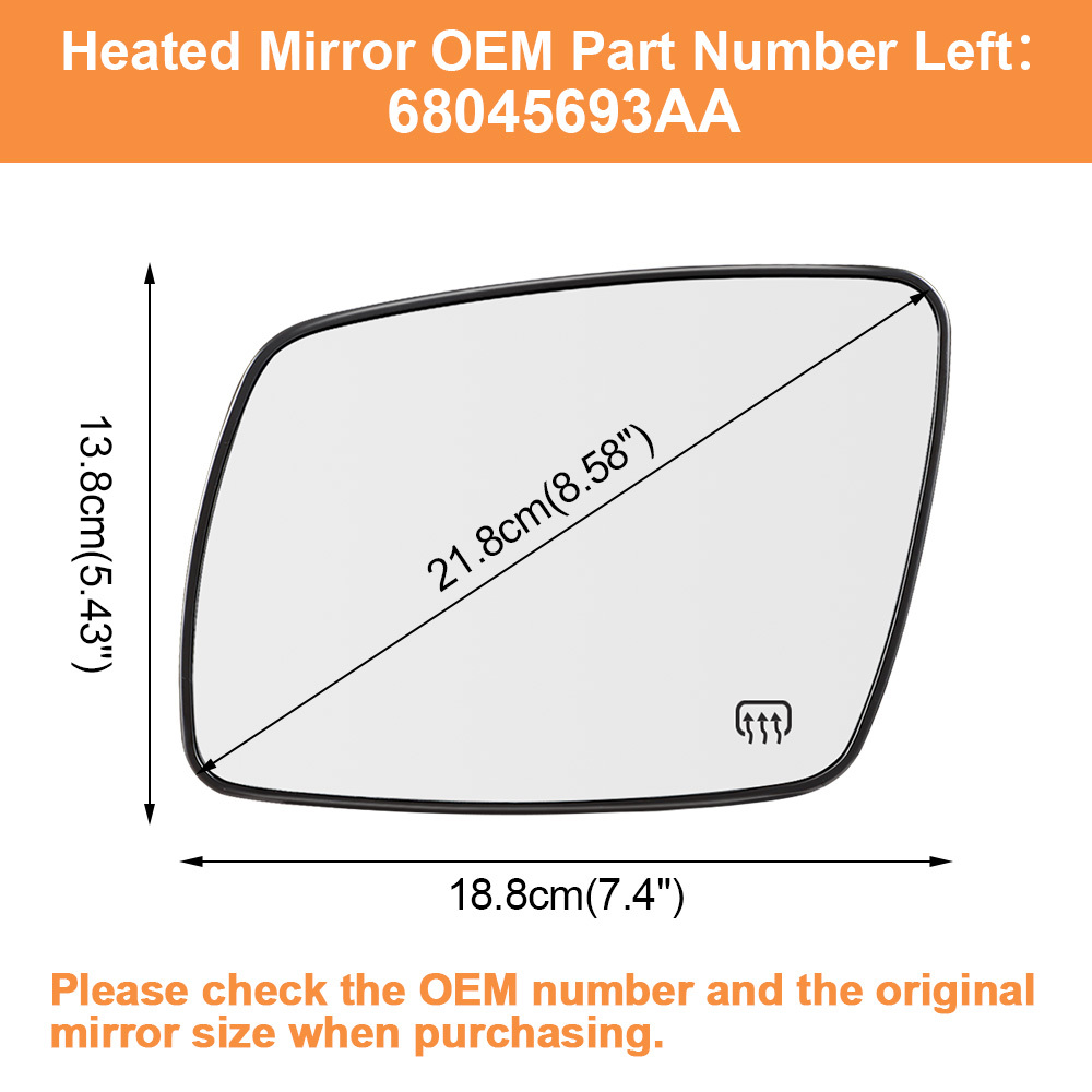 Side Heated Mirror Glass Replacement for Dodge Journey 2009 2010 2011 2012 2013 2014 2015 2016 2017 2018 2019 68045693AA 68045692AA