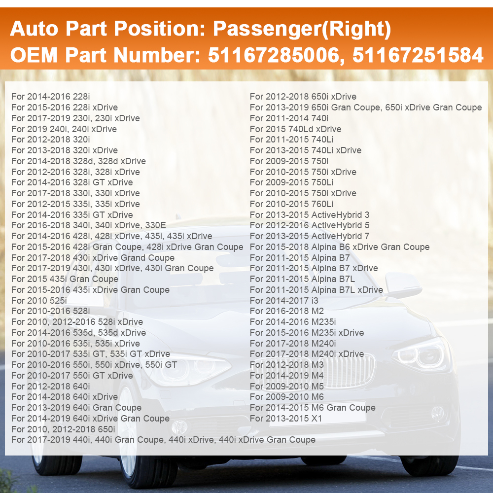 Side Heated Mirror Glass Replacement 2009-2019 for BMW 228i 320i 328i 330i 335i 428i 430i 435i 440i 535i 550i 640i i3 M2 M3 M4 M5 X1 Replace 51167285005 51167285006