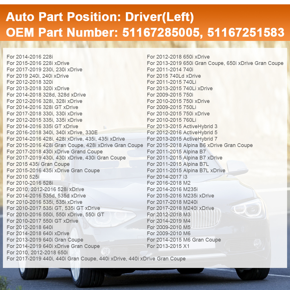 Side Heated Mirror Glass Replacement 2009-2019 for BMW 228i 320i 328i 330i 335i 428i 430i 435i 440i 535i 550i 640i i3 M2 M3 M4 M5 X1 Replace 51167285005 51167285006