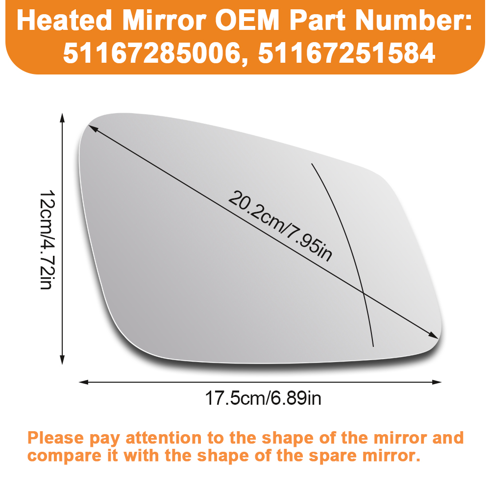 Side Heated Mirror Glass Replacement 2009-2019 for BMW 228i 320i 328i 330i 335i 428i 430i 435i 440i 535i 550i 640i i3 M2 M3 M4 M5 X1 Replace 51167285005 51167285006