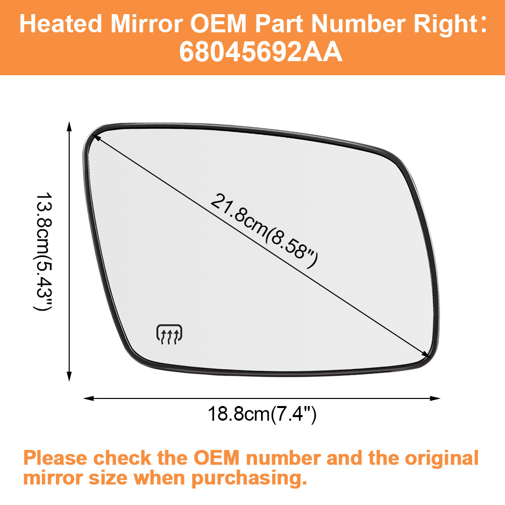 Side Heated Mirror Glass Replacement for Dodge Journey 2009 2010 2011 2012 2013 2014 2015 2016 2017 2018 2019 68045693AA 68045692AA