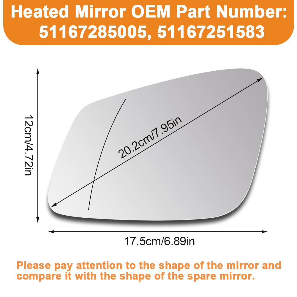 Side Heated Mirror Glass Replacement 2009-2019 for BMW 228i 320i 328i 330i 335i 428i 430i 435i 440i 535i 550i 640i i3 M2 M3 M4 M5 X1 Replace 51167285005 51167285006