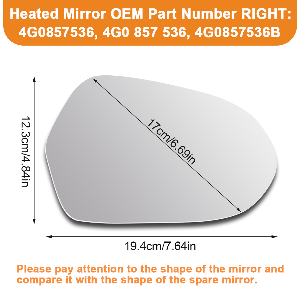 Side Heated Mirror Glass Replacement for Audi A6 2011-2018 4G0857535 4G0857536