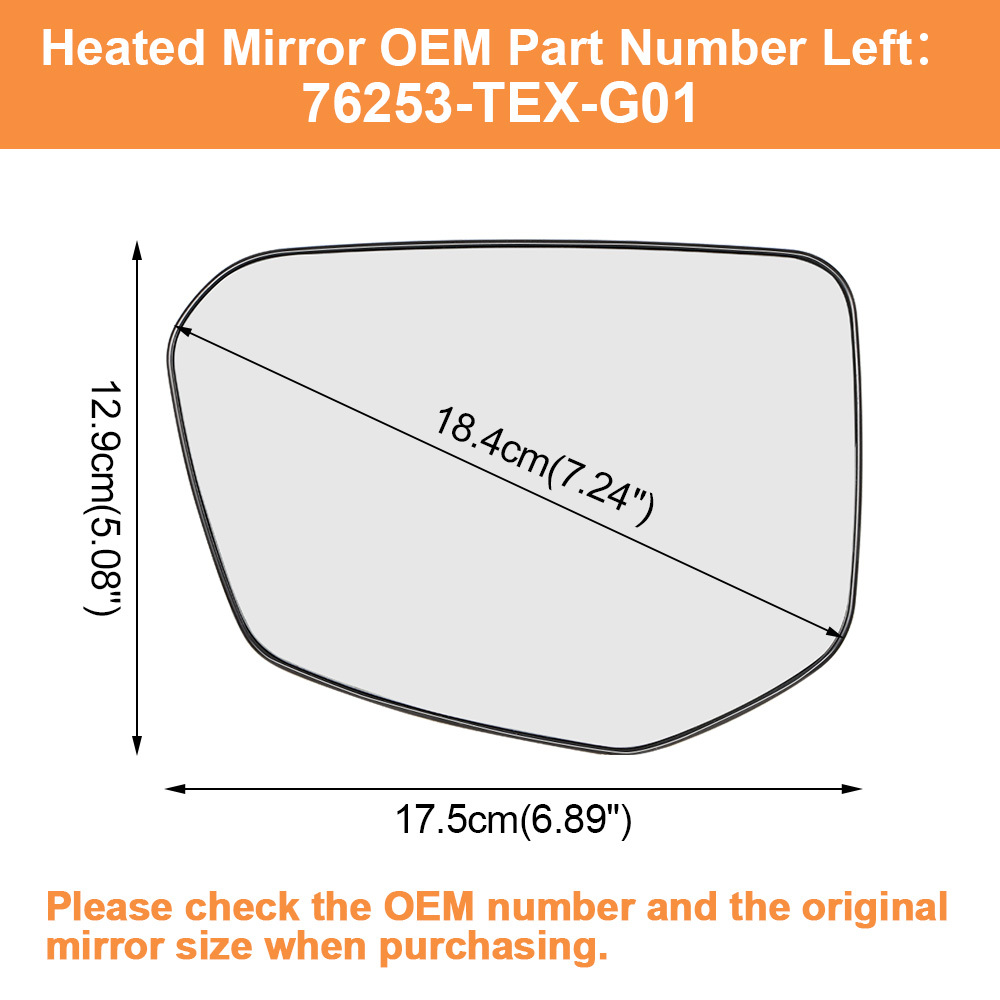 Side Heated Mirror Glass Replacement for Honda Civic 2016-2021 Honda Envix 2018-2022 Honda Crider 2019-2022 76253-TEX-G01 76203-TEX-G01