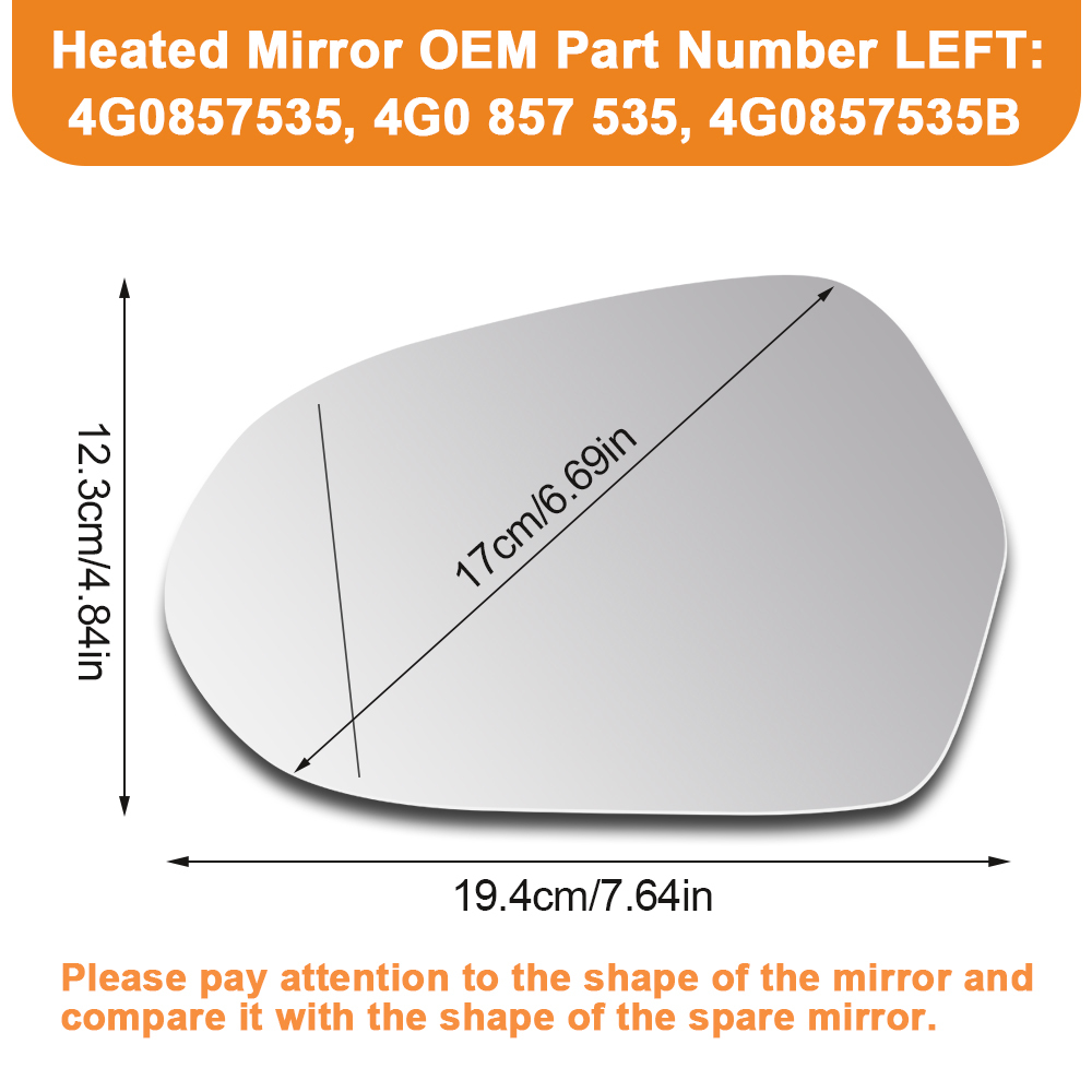 Side Heated Mirror Glass Replacement for Audi A6 2011-2018 4G0857535 4G0857536