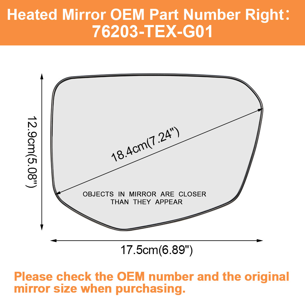 Side Heated Mirror Glass Replacement for Honda Civic 2016-2021 Honda Envix 2018-2022 Honda Crider 2019-2022 76253-TEX-G01 76203-TEX-G01