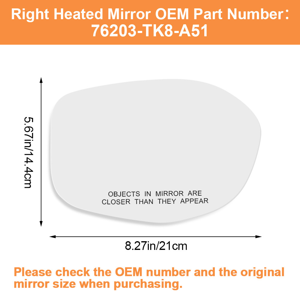 Side Heated Mirror Glass Replacement for Honda Odyssey 2014 2015 2016 2017 View Side Mirror Replace 76253-TK8-A51 76203-TK8-A51