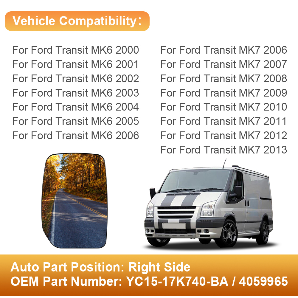 Wing Mirror Upper Glass Non-Heated for Ford Transit MK6 MK7 2000-2013 Side Mirror Replacement