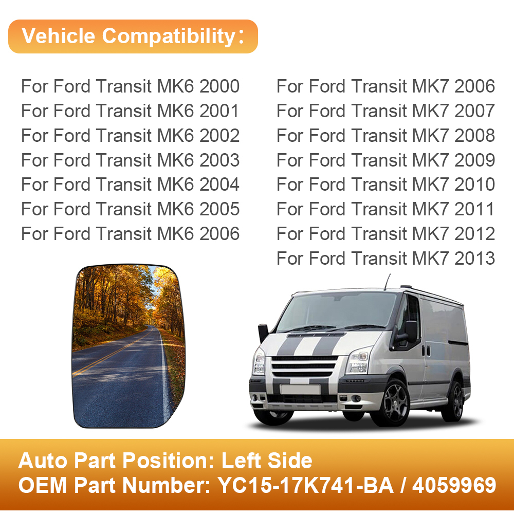 Wing Mirror Upper Glass Non-Heated for Ford Transit MK6 MK7 2000-2013 Side Mirror Replacement