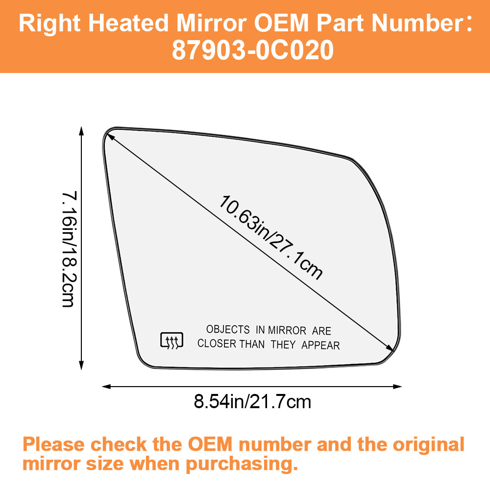 Side Heated Mirror Glass Replacement for Toyota Tundra 2007-2020 Toyota Sequoia 2008-2017 87906-0C020  87903-0C020