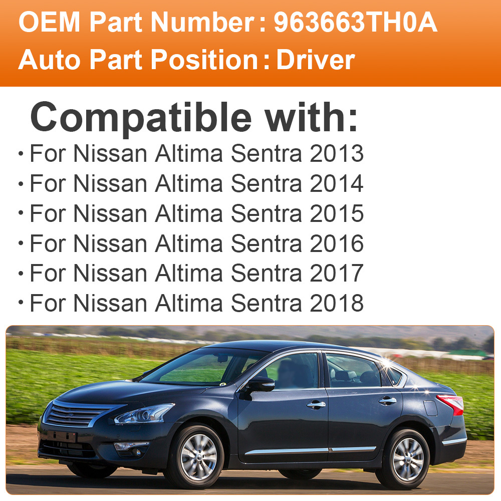 Side Heated Mirror Glass Replacement for Nissan Altima Sentra 2013-2018 with Rear Holder 963663TH0A 963653TH0A