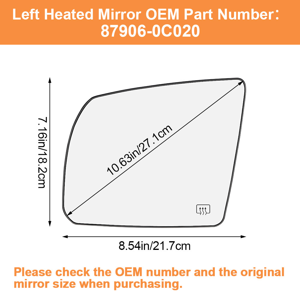 Side Heated Mirror Glass Replacement for Toyota Tundra 2007-2020 Toyota Sequoia 2008-2017 87906-0C020  87903-0C020