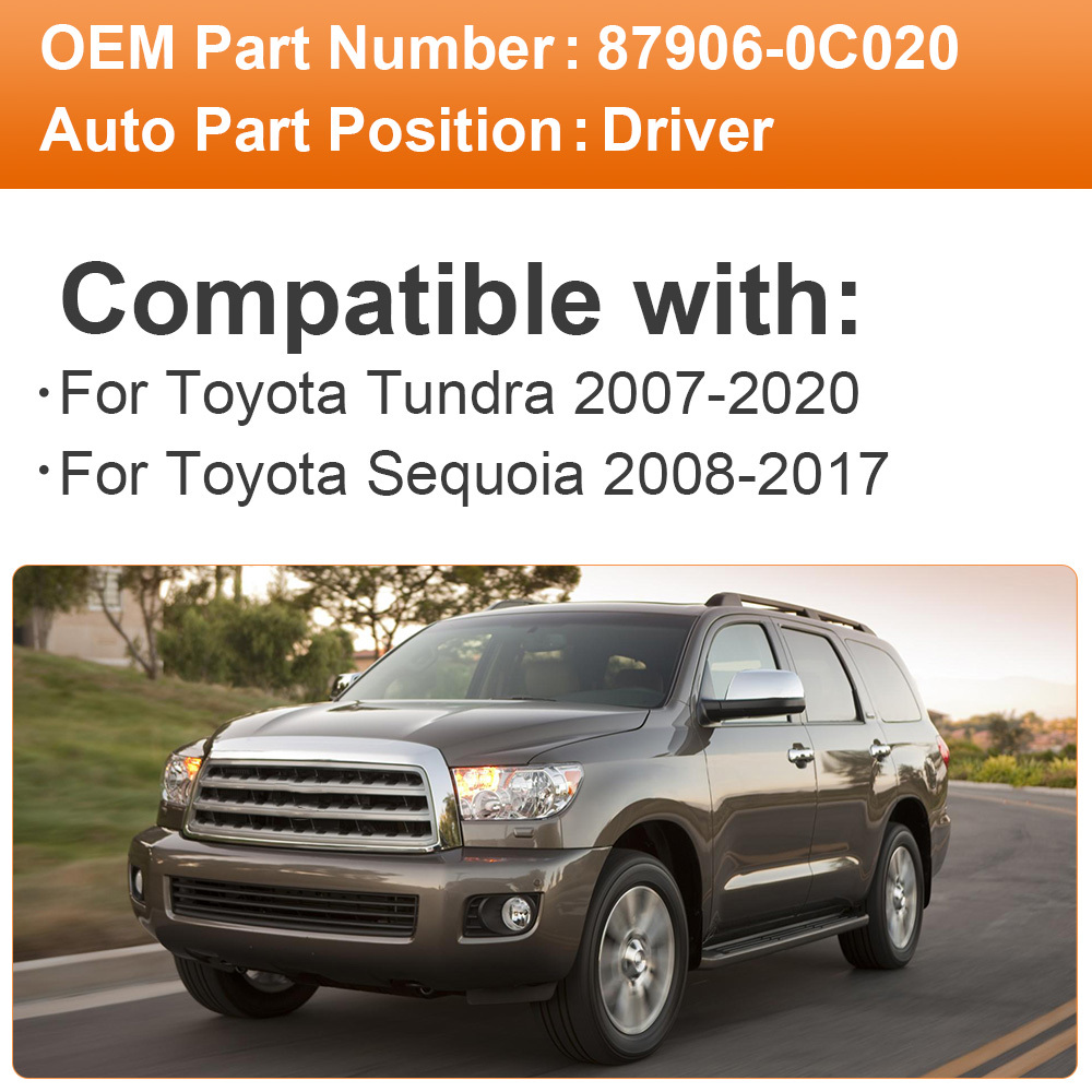 Side Heated Mirror Glass Replacement for Toyota Tundra 2007-2020 Toyota Sequoia 2008-2017 87906-0C020  87903-0C020