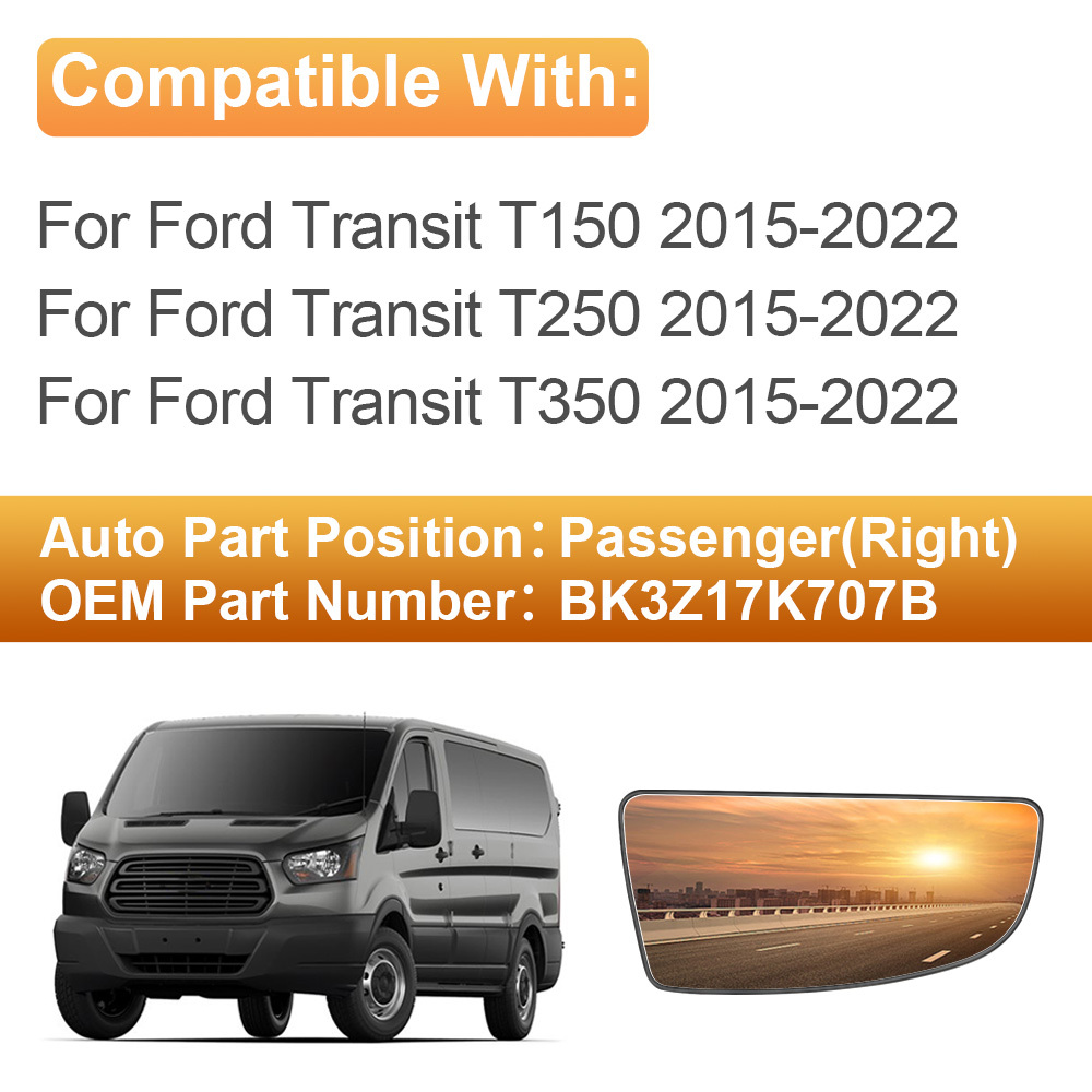 Side Lower Mirror Glass Replacement for Ford Transit T150 T250 T350 2015-2022 Convex Mirror Replace BK3Z17K707A BK3Z17K707B