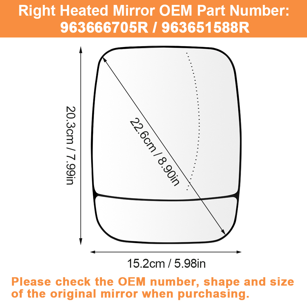 Wing Mirror Glass Heated Side for Renault Trafic Vauxhall Vivaro B 2014-2019 Nissan NV300 Fiat Talento 2016-2019 963666705R 963651588R