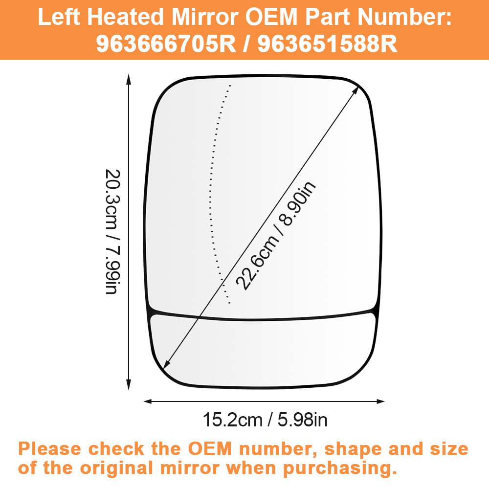 Wing Mirror Glass Heated Side for Renault Trafic Vauxhall Vivaro B 2014-2019 Nissan NV300 Fiat Talento 2016-2019 963666705R 963651588R