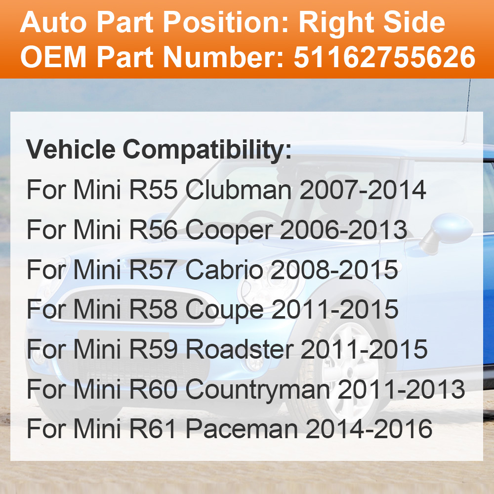 Wing Mirror Glass Heated Replacement Side for Mini Cooper R55 R56 R57 R58 R59 R60 R61 51162755625/51162755626