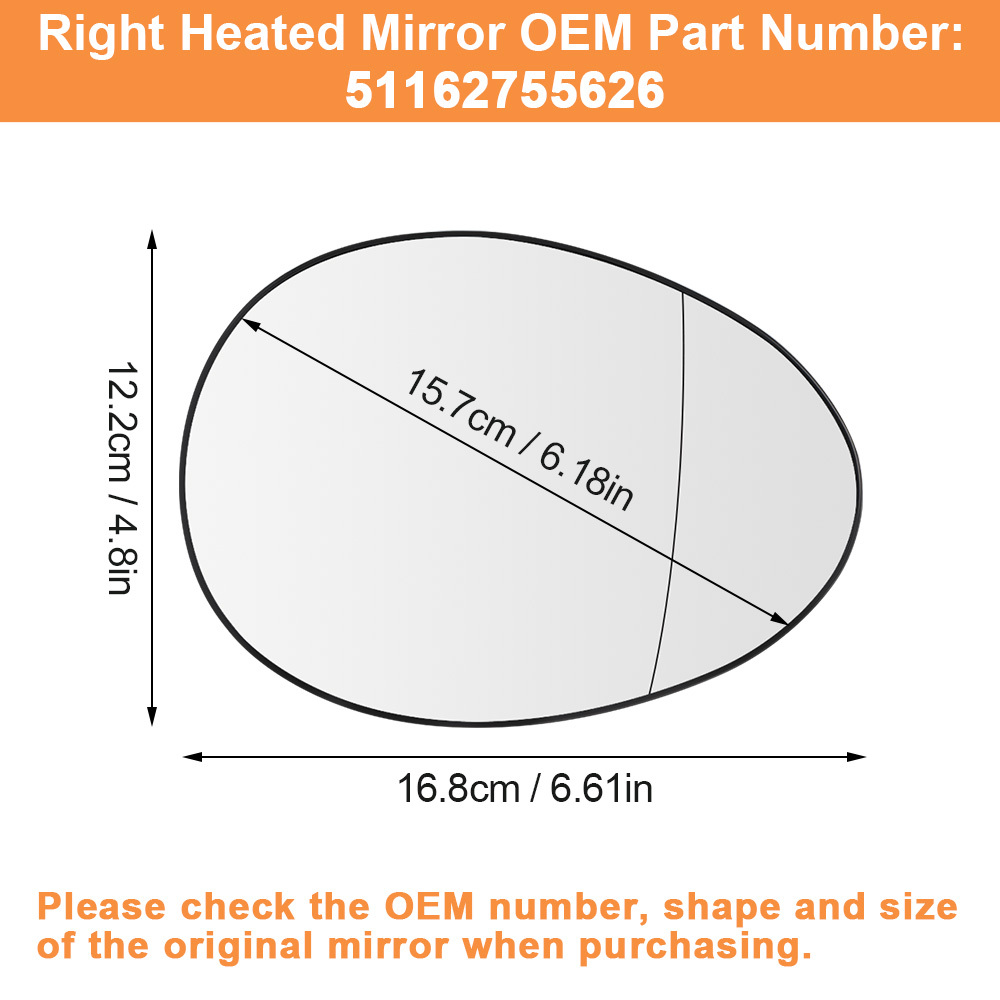 Wing Mirror Glass Heated Replacement Side for Mini Cooper R55 R56 R57 R58 R59 R60 R61 51162755625/51162755626